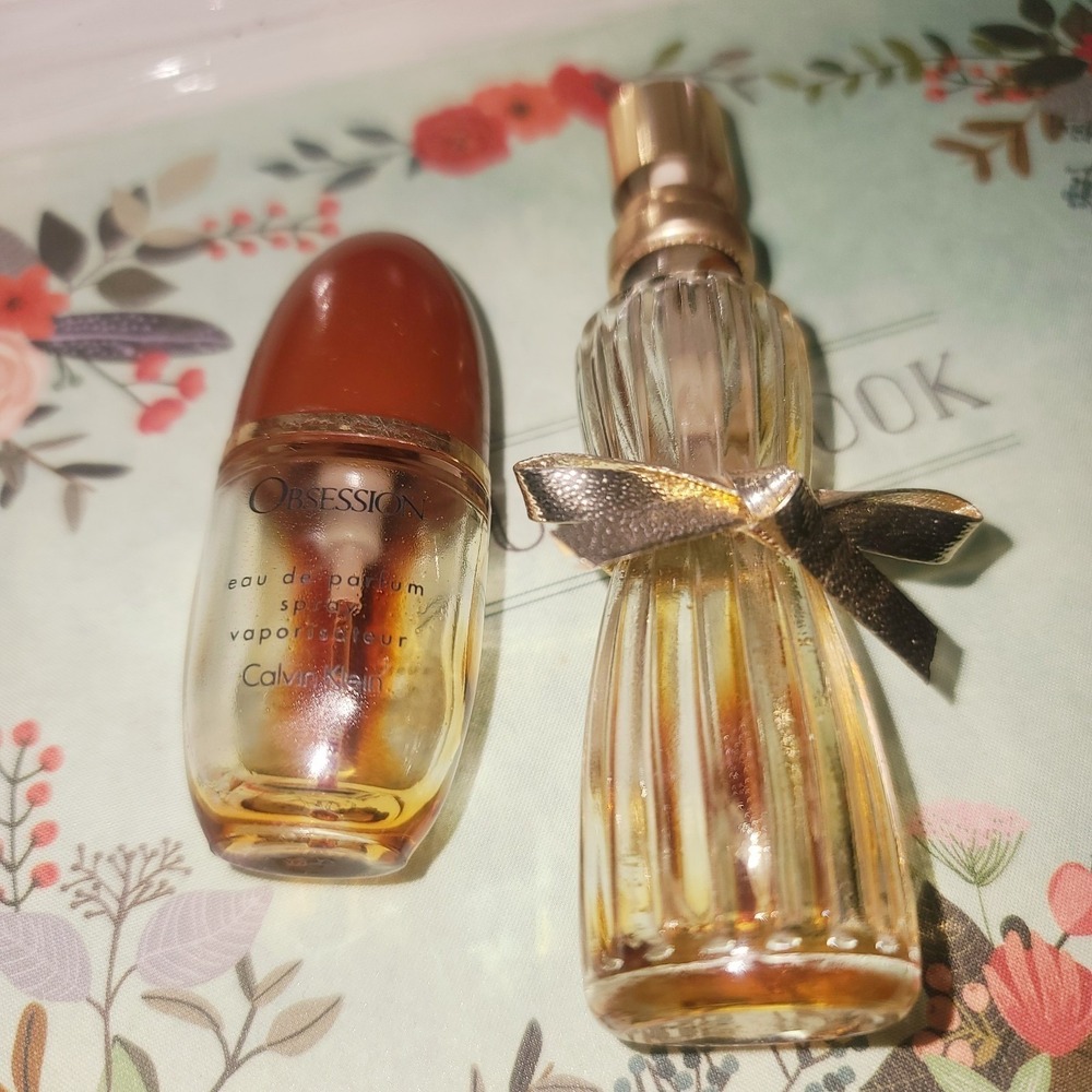 Pair Of Vintage Mini Bottles Perfume Empty Estee Lauder Youth Dew Chantilly VGC